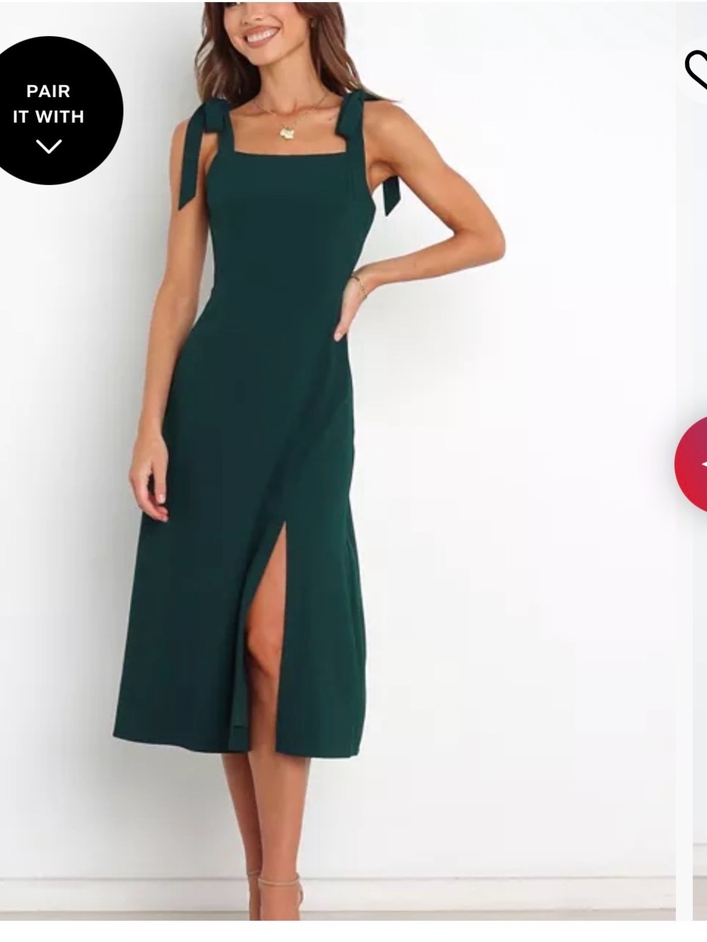 Petal & Pup Dark Green Tie-Shoulder Midi Dress